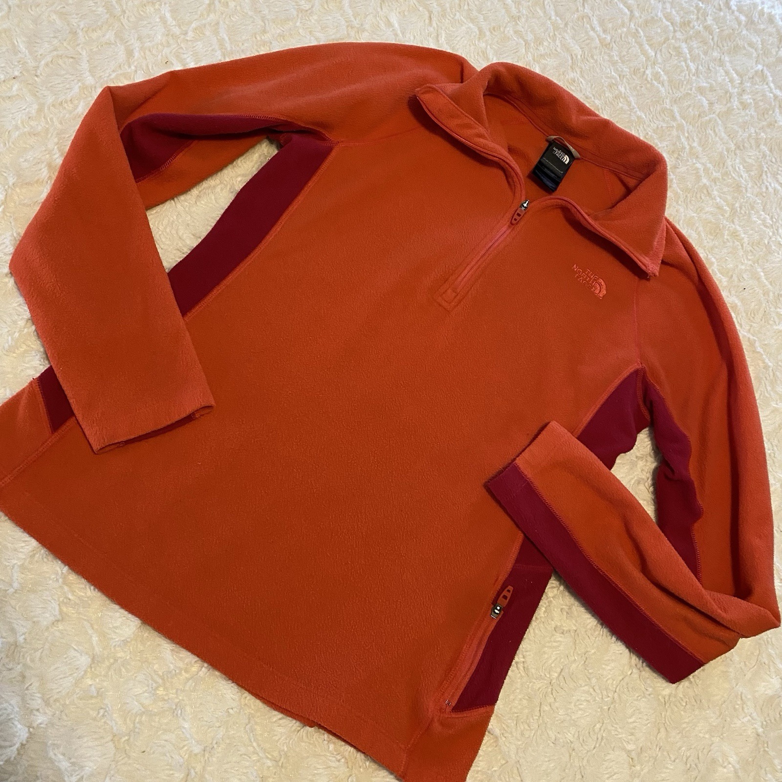 The North Face Orange And Red Fleece Pullover Quarter Zip Small S Warm